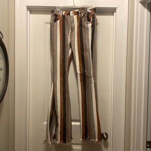 Boho stripped bell bottom jeans sz L fits like an 8